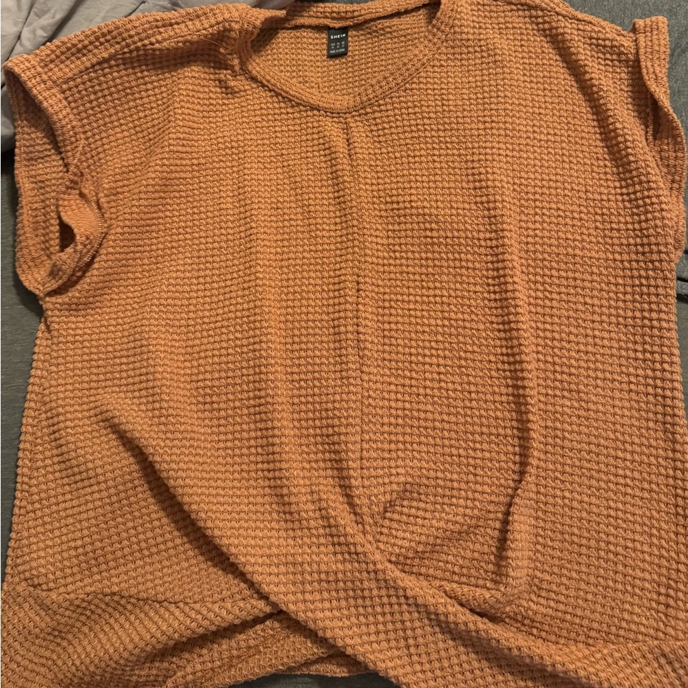 SHEIN Textured Short Sleeve Top in Warm Orange